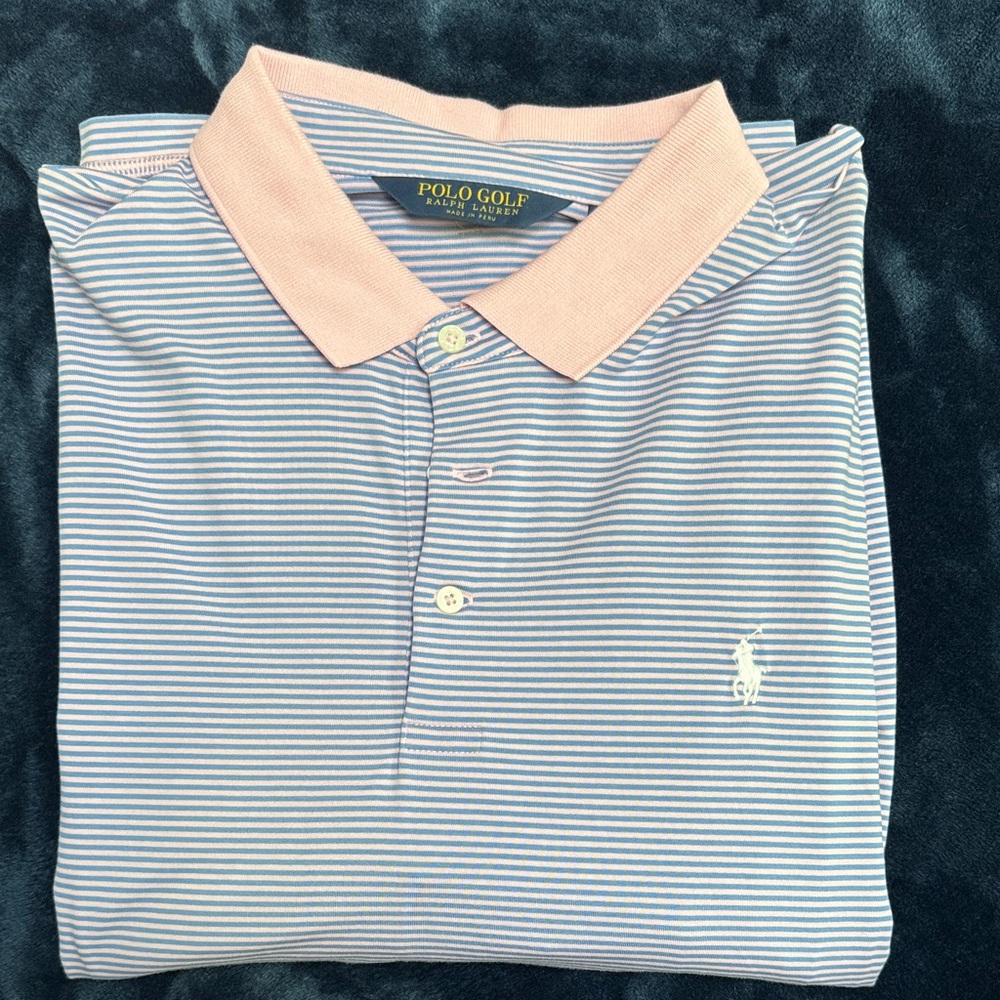 Polo Golf Striped Blue and Pink Polo Shirt